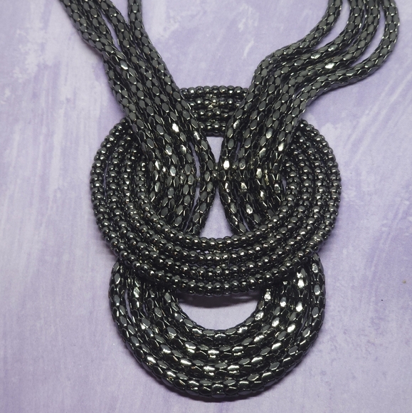 Express Signed Gunmetal Chain Mesh Knot Runway Statement Necklace - Picture 3 of 9